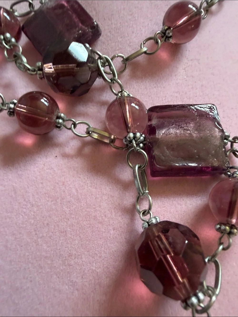 Long Purple Beaded Tassel Necklace, (J0116)
